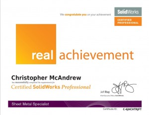 CSWP Advanced Sheet Metal SpecialistCertificate Chris McAndrew